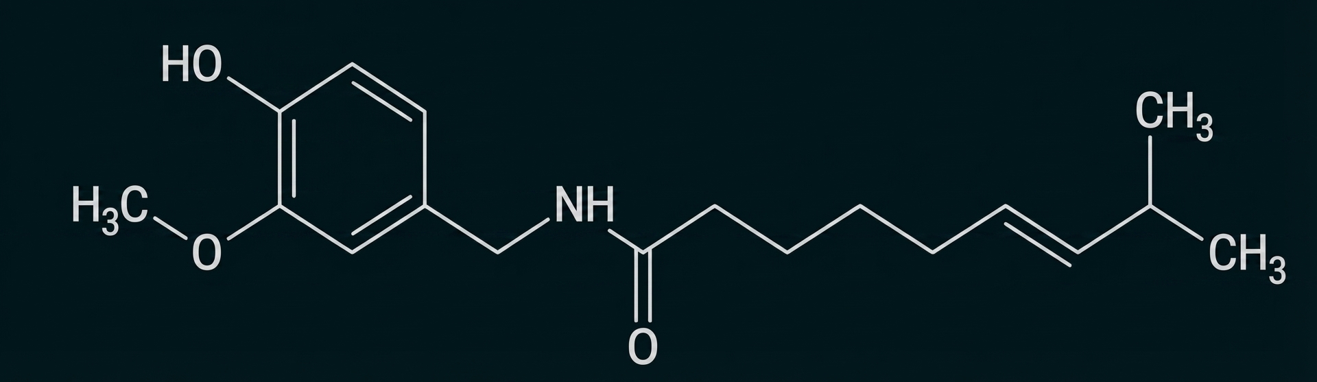 Chemische Strukturformel eines organischen Moleküls mit aromatischem Ring, Ether-, Hydroxy- und Amidgruppe sowie langer aliphatischer Kette.